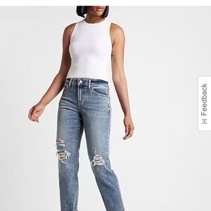 Express, Mid Rise medium washed ripped jeans. Size 2 Long. Brand new with tags.